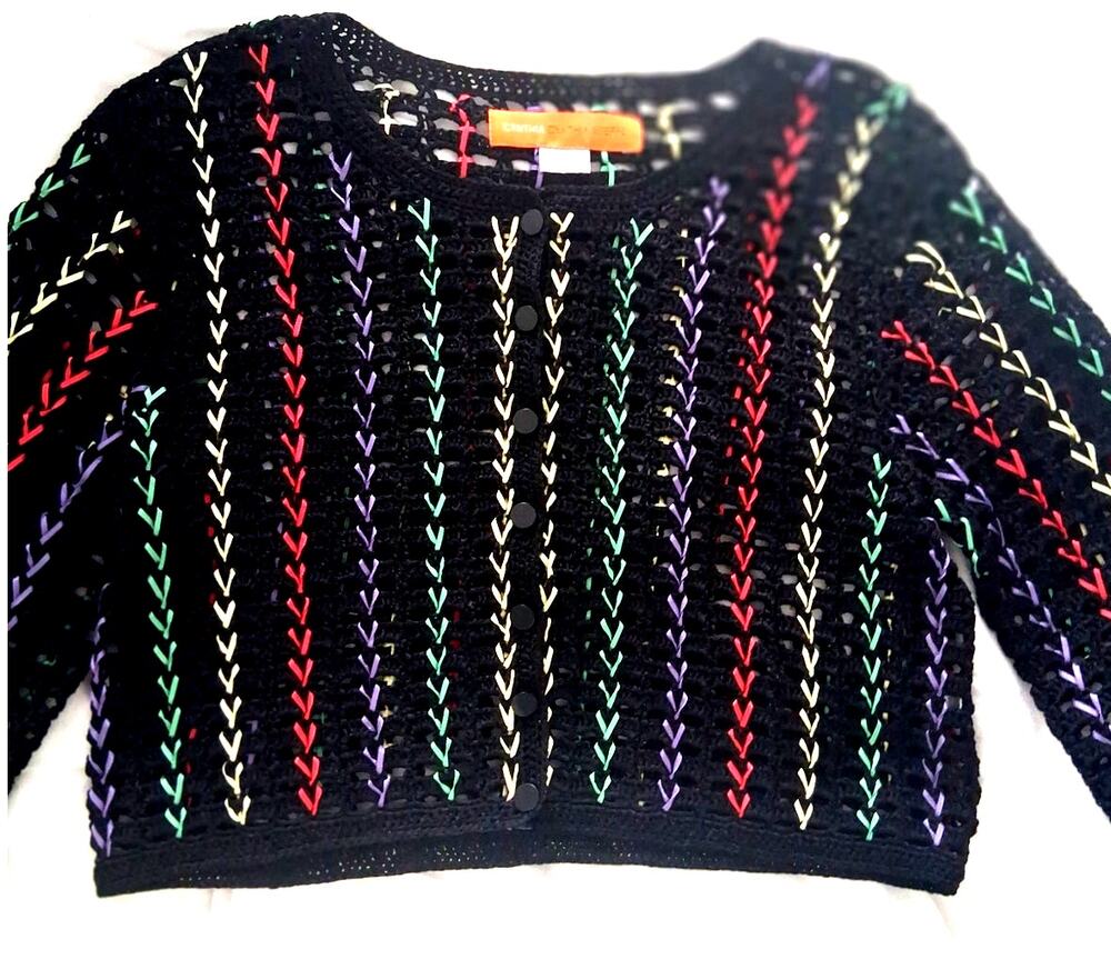 Cynthia Steffe Multicolor Open Knit Crochet Sweater Chevron Zig Zag Top S